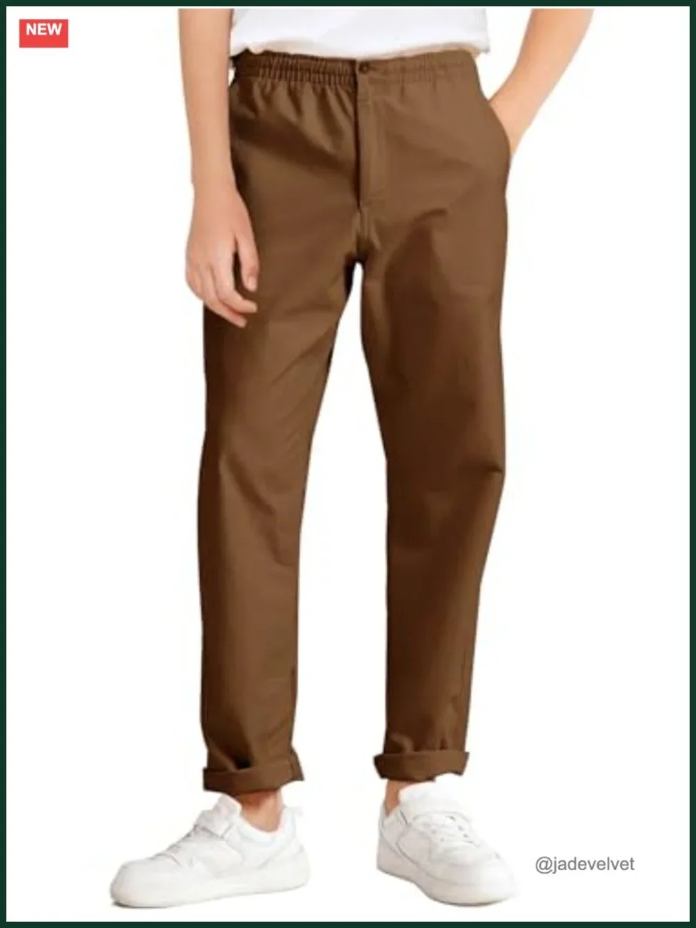 Boys School Uniform Chino Pants Elastic Waist Pull On Twill Pants with Pockets